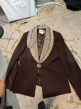 Nina Massini Women's Brown Blazer with Rhinestone-Embellished Striped Lapel